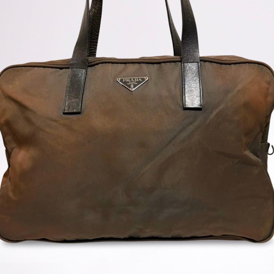 【正規品】PRADA プラダ ミニボストン トート カーキ系 A4可 三角ロゴ