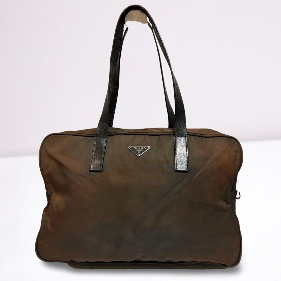 【正規品】PRADA プラダ ミニボストン トート カーキ系 A4可 三角ロゴ