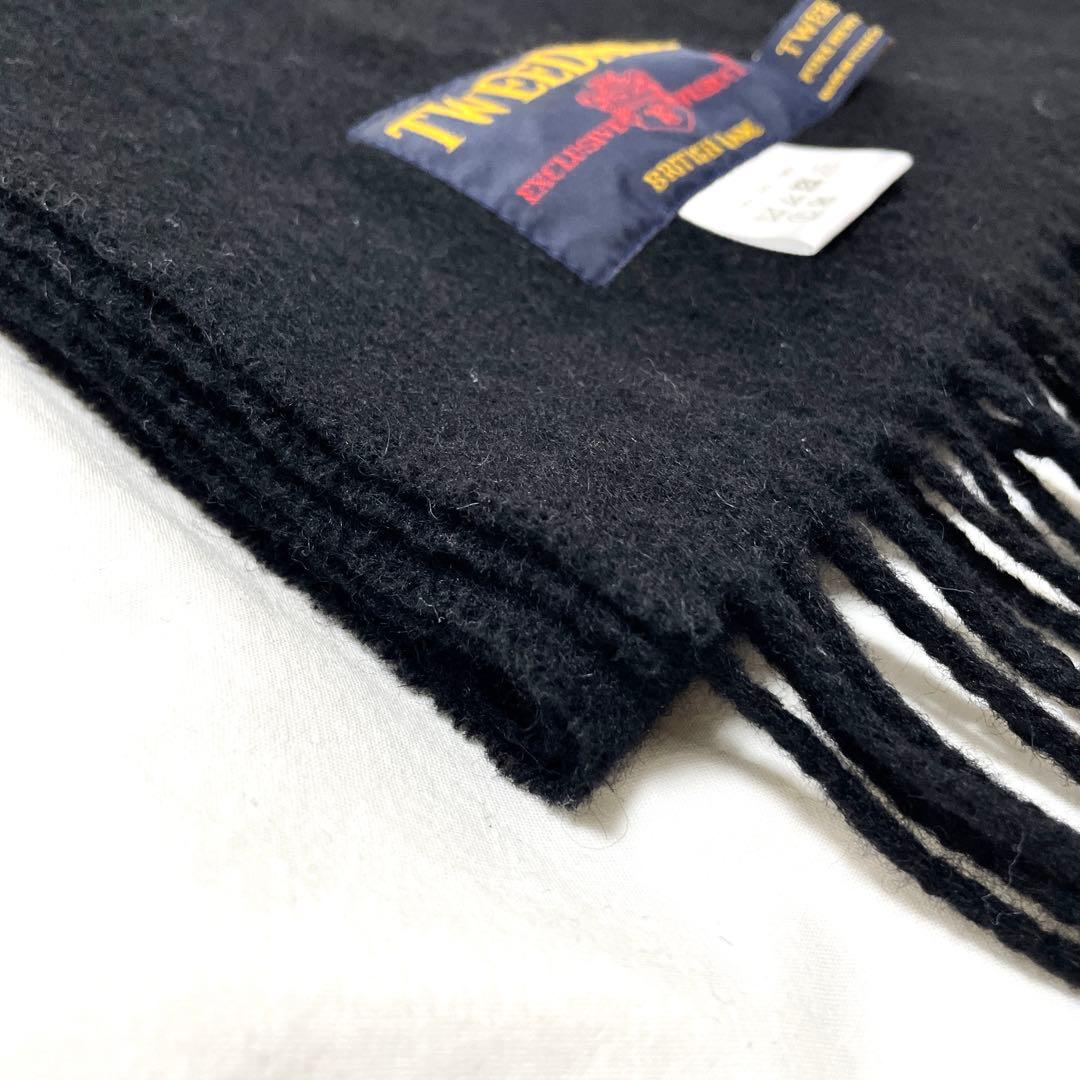 ■極美品■英国製 ツイードミル　大判ストール　マフラー　ウール100％　ブラック