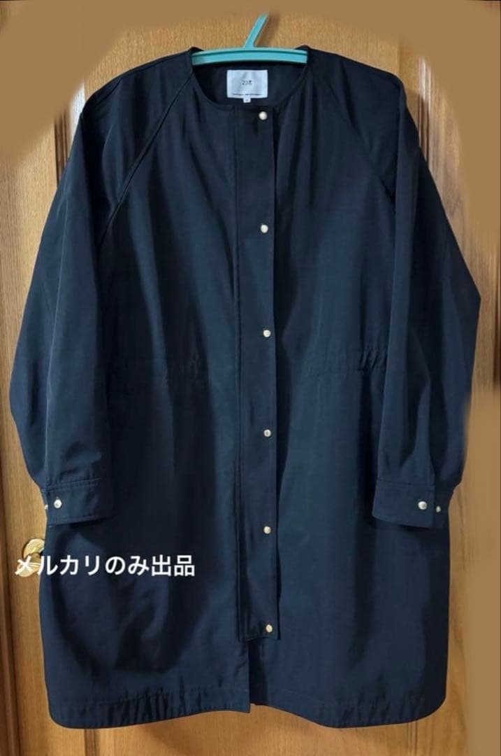 23区 美品 撥水加工ライトツイルノーカラーコート完売色ネイビー