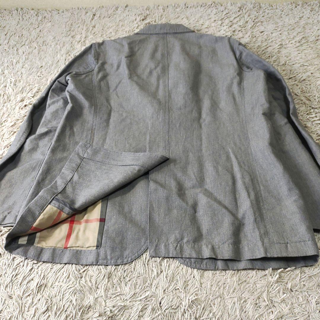 【リネン混】BURBERRY　バーバリー　テーラードジャケット　グレー　チェック