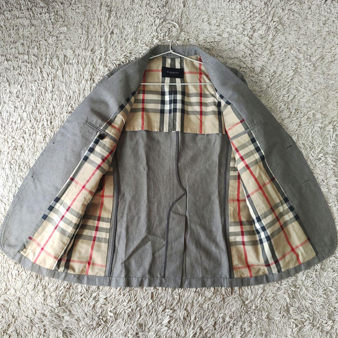 【リネン混】BURBERRY　バーバリー　テーラードジャケット　グレー　チェック