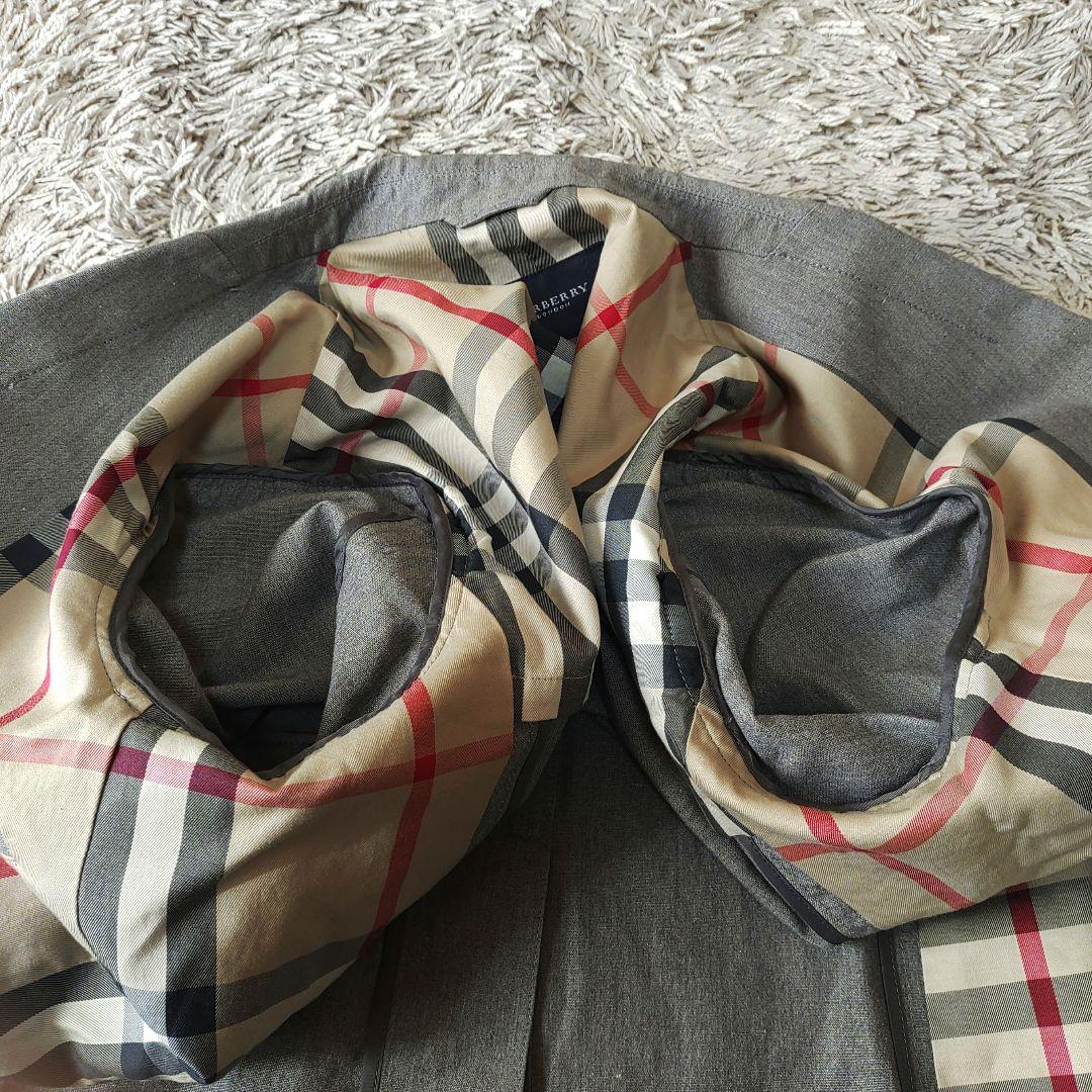 【リネン混】BURBERRY　バーバリー　テーラードジャケット　グレー　チェック