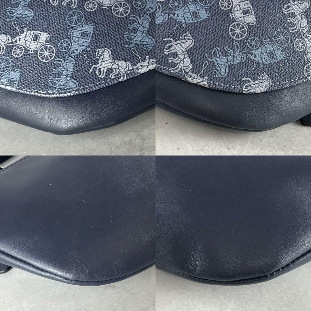 極美品◎COACH ボディバッグ ホースアンドキャリッジ レザー ネイビー