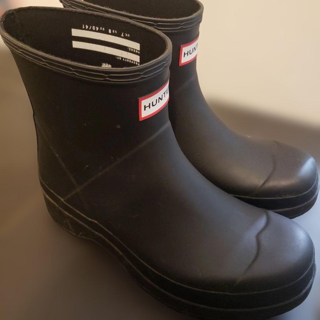 HUNTER ブラック 長靴 UK 7　レインブーツ　ショート