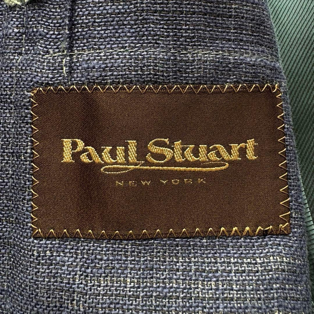 ★麻混 XLサイズ★ Paul Stuart テーラードジャケット 千鳥格子 緑