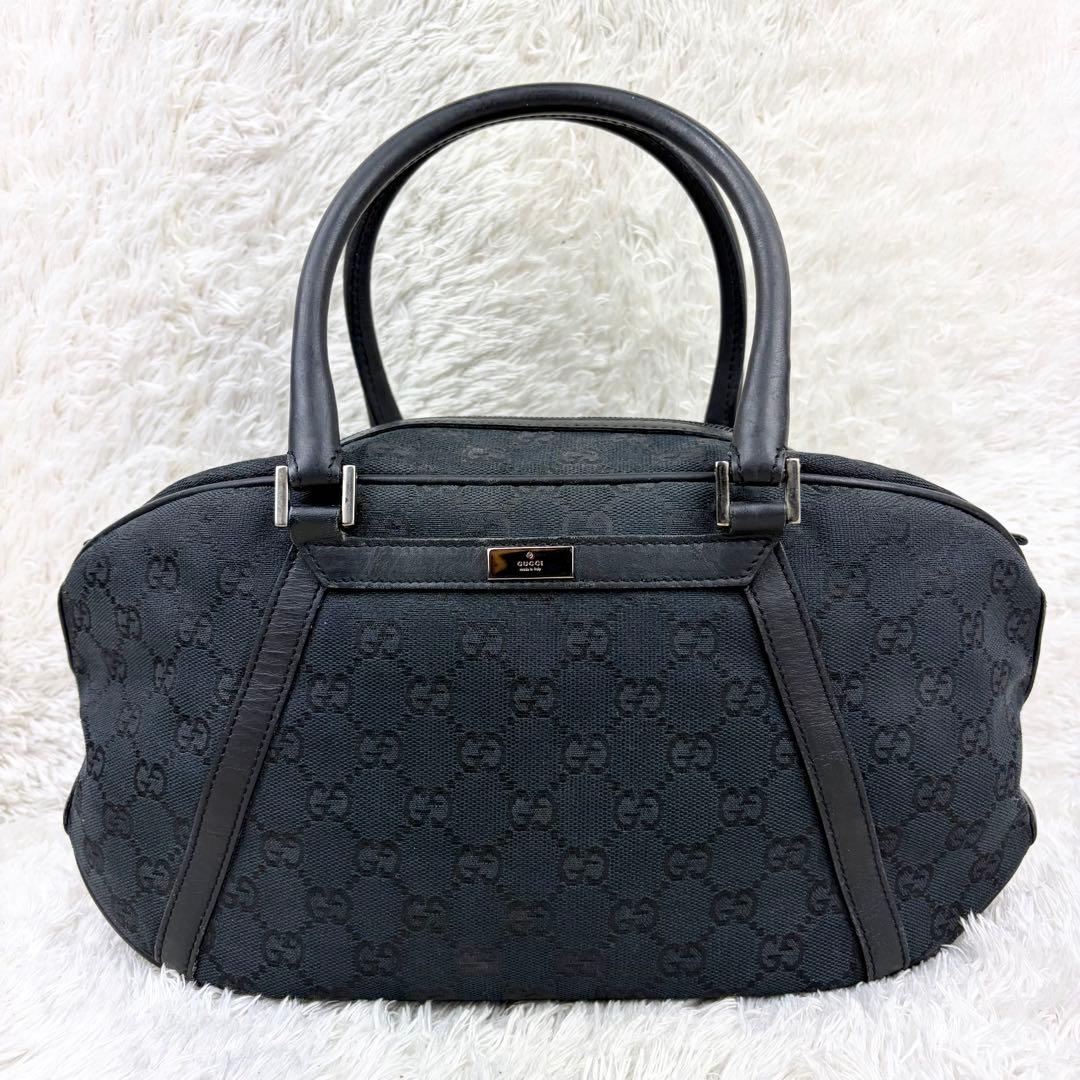 【美品】オールドグッチ GGキャンバス ロゴプレート ミニボストンバッグ