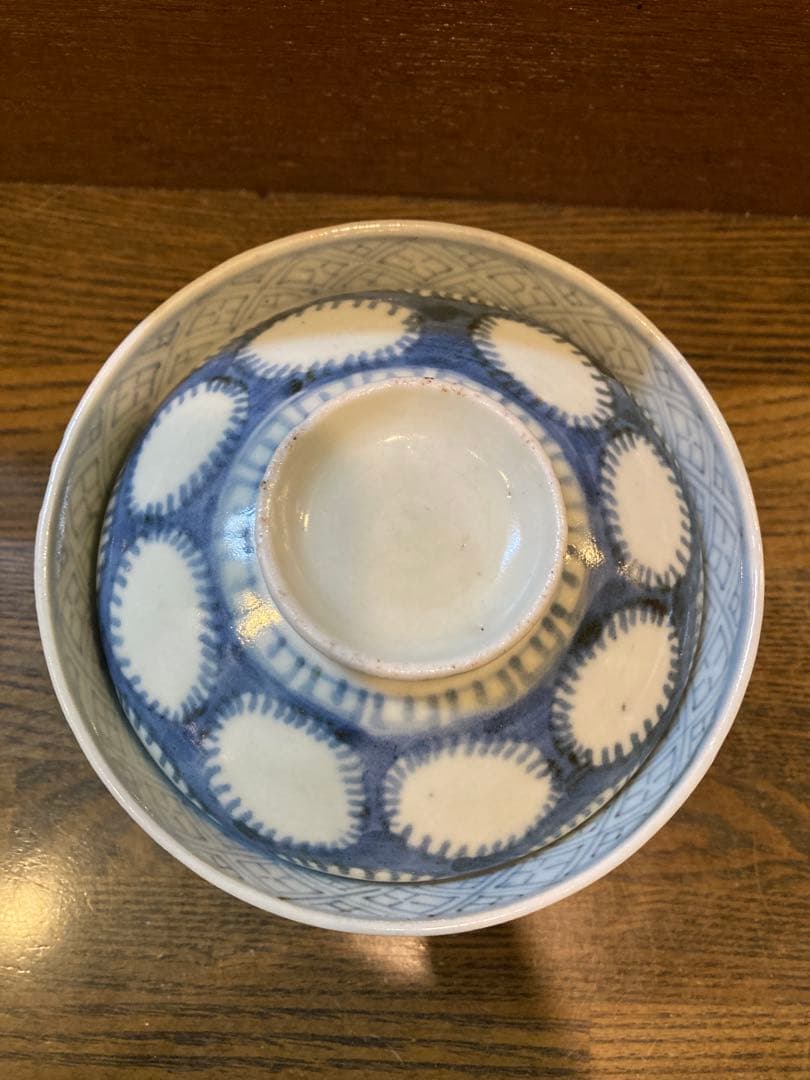 古伊万里　染付　雪輪紋の図　蓋茶碗