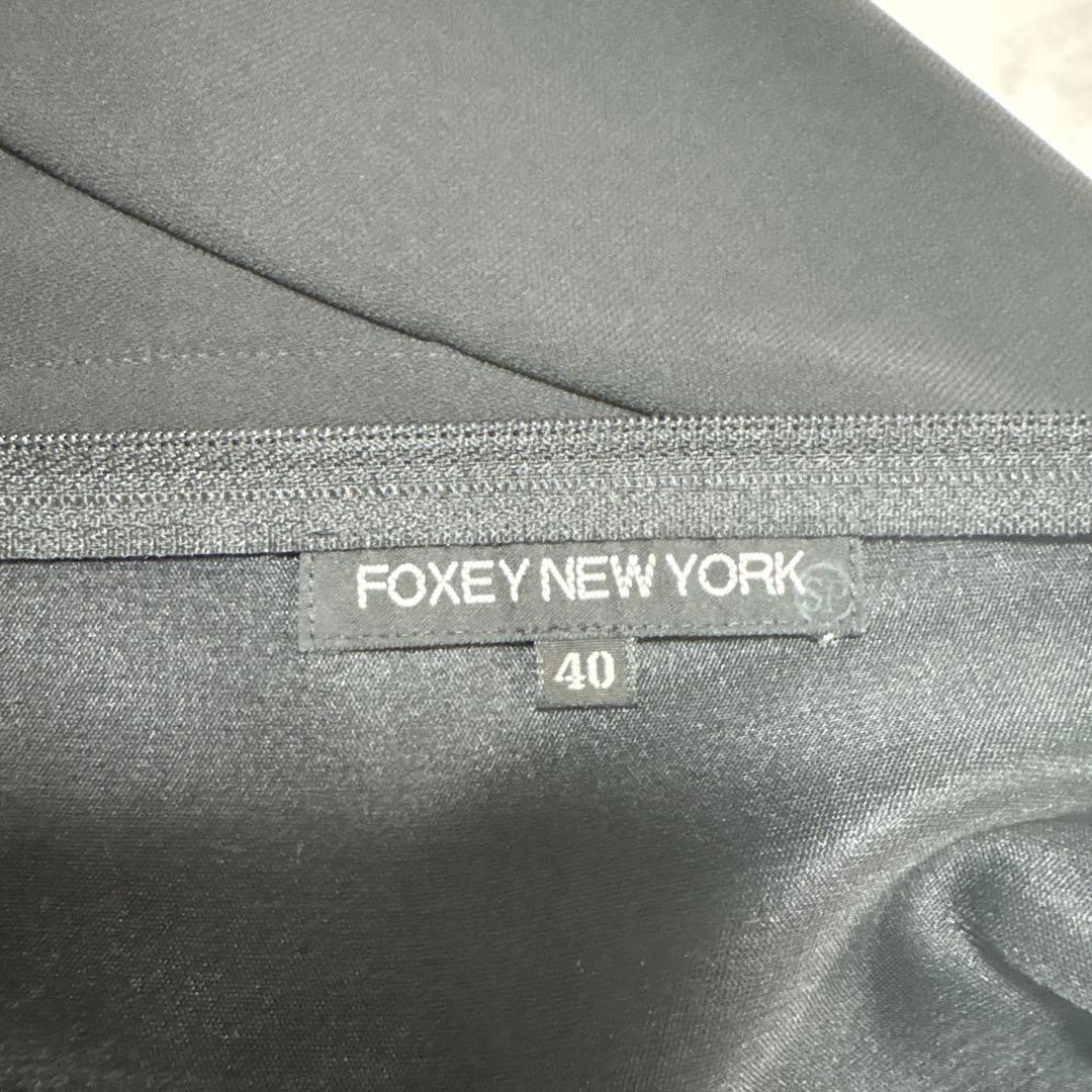 美品 FOXEY NEW YORK 白襟ワンピース ブラック フォーマル 40