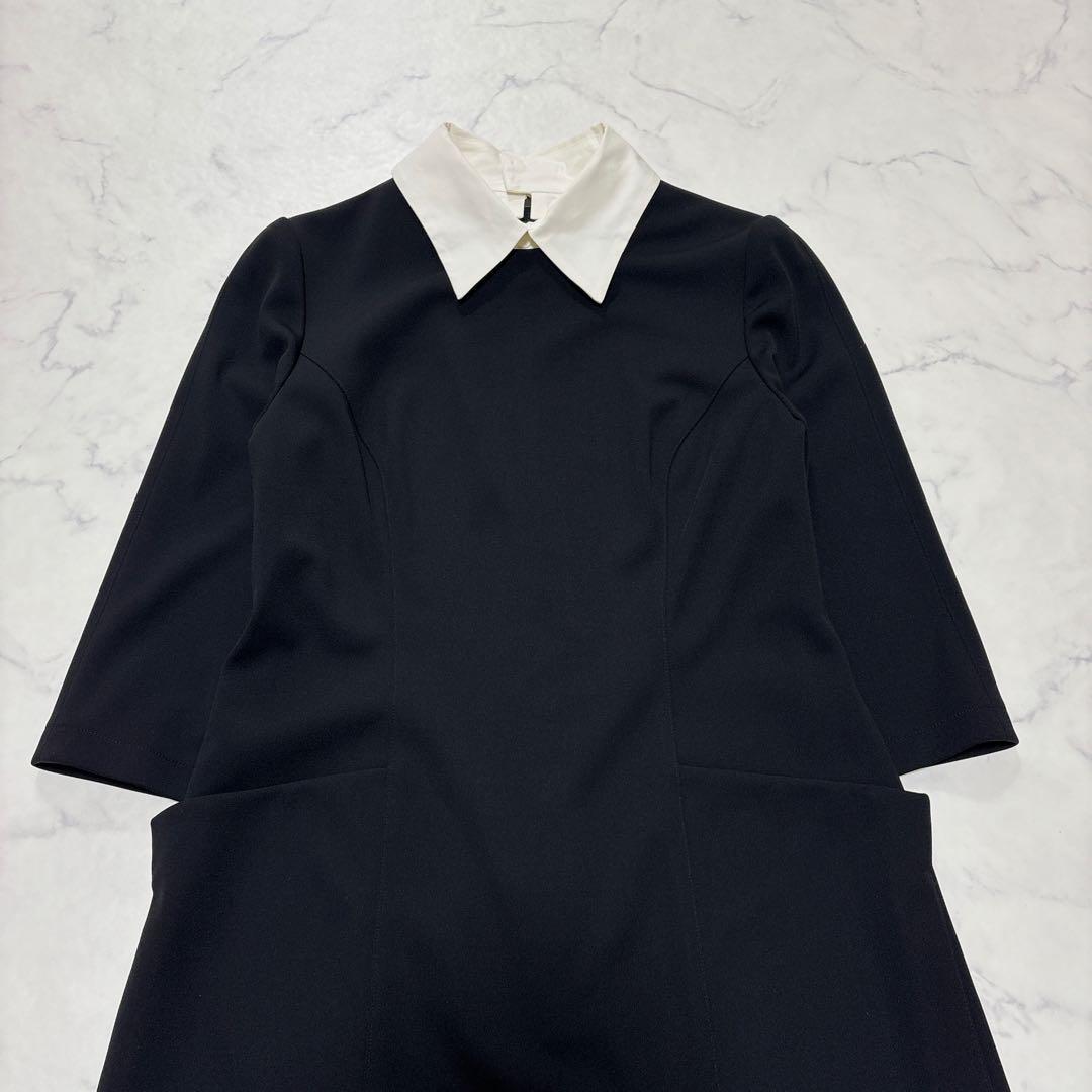 美品 FOXEY NEW YORK 白襟ワンピース ブラック フォーマル 40