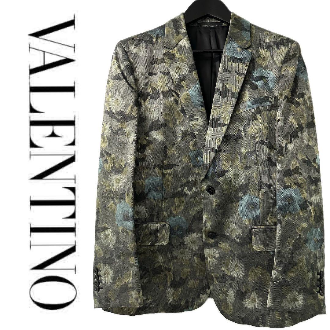 【美品】VALENTINO 花柄カモフラージュ テーラードジャケット グリーン