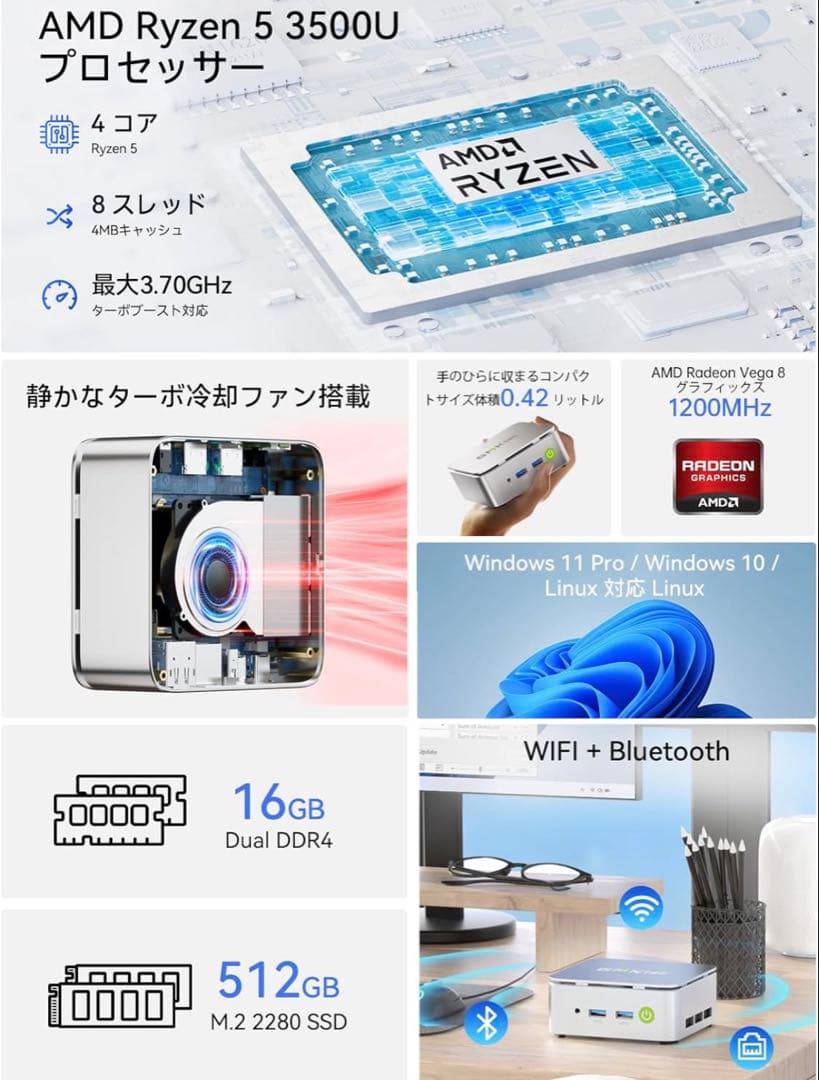 GMKtec G10 ミニPC AMD Ryzen 5 3500U