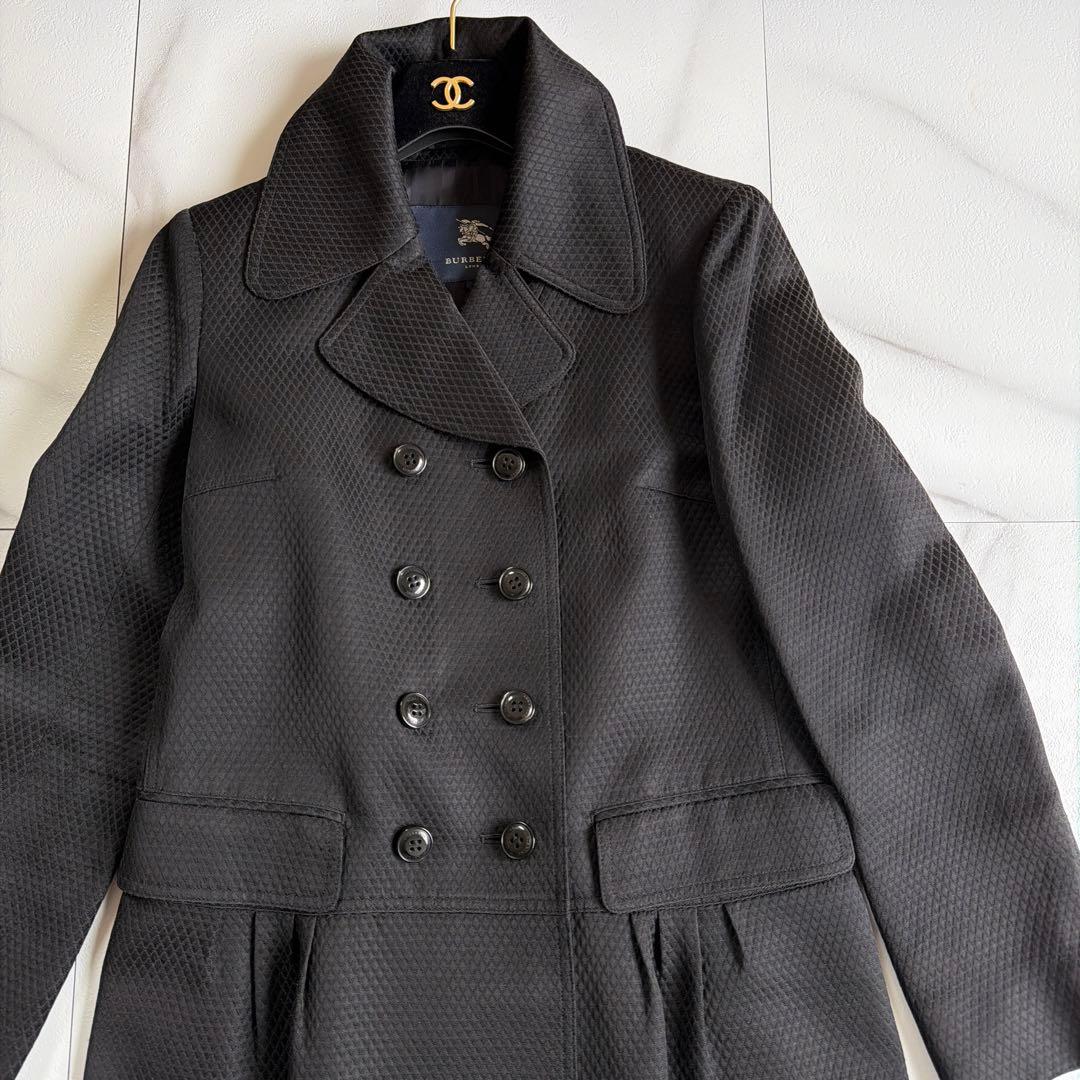 極美品 BURBERRY LONDON ダブル シャドー チェック 黒 コート