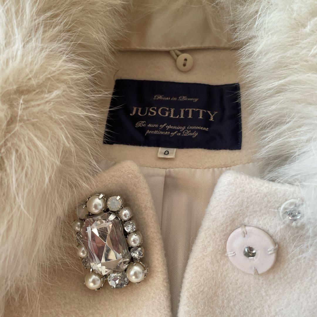 美品♡JUSGLITTY フォックスファー付き 切り替えアンゴラコート