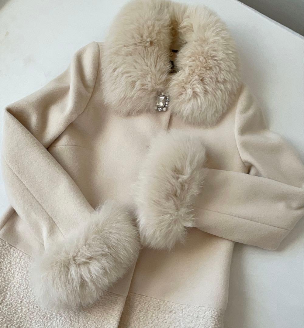 美品♡JUSGLITTY フォックスファー付き 切り替えアンゴラコート
