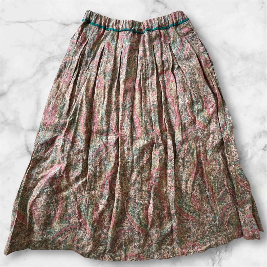 【希少/美品】パラスパレス V'm リネン100% ペイズリー柄スカート ヴーム