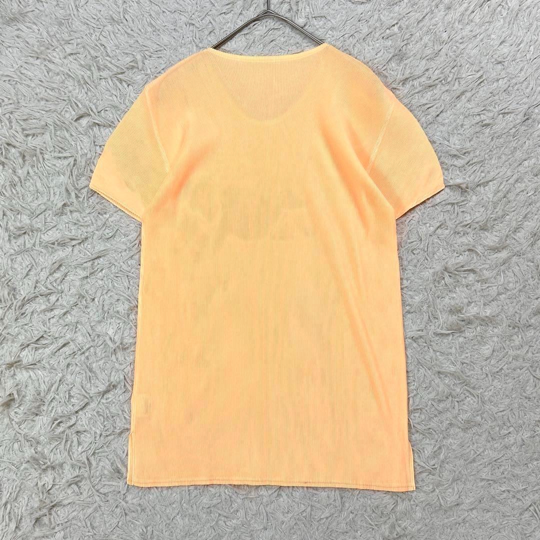 【美品】プリーツプリーズ 半袖 クルーネック カットソー Tシャツ 3 オレンジ