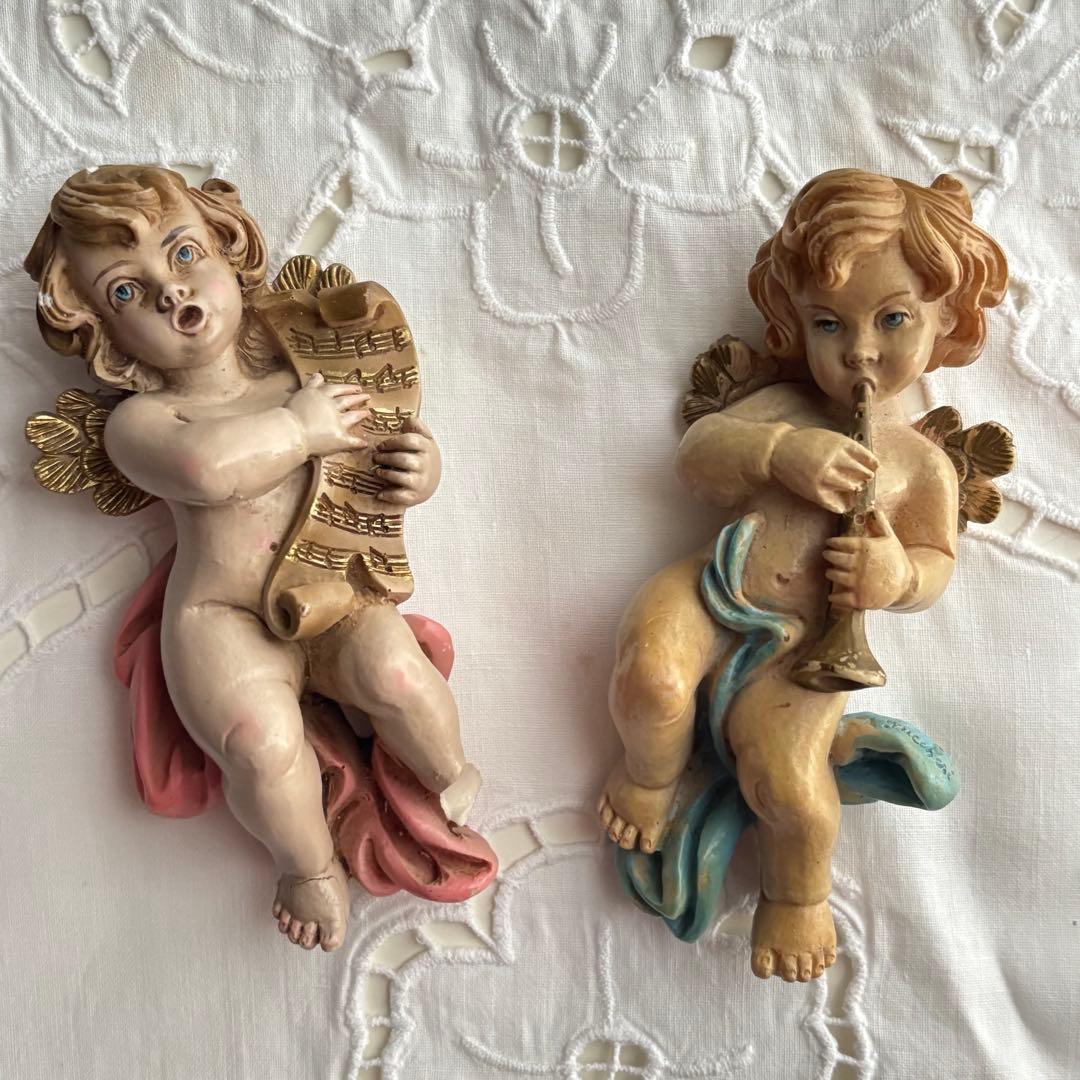 【イタリア】天使 ウォール オブジェ オーナメント 羽 クリスマス ピンク 楽譜