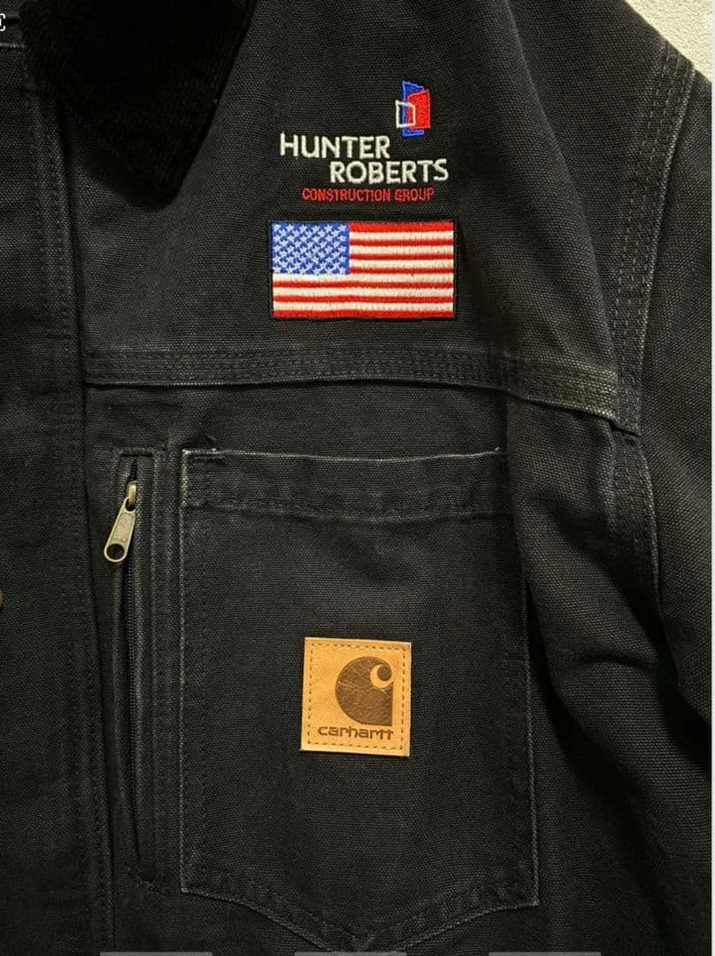 カーハート　ブラック　ジャケット　ダック生地　Carhartt　 襟コーデュロイ