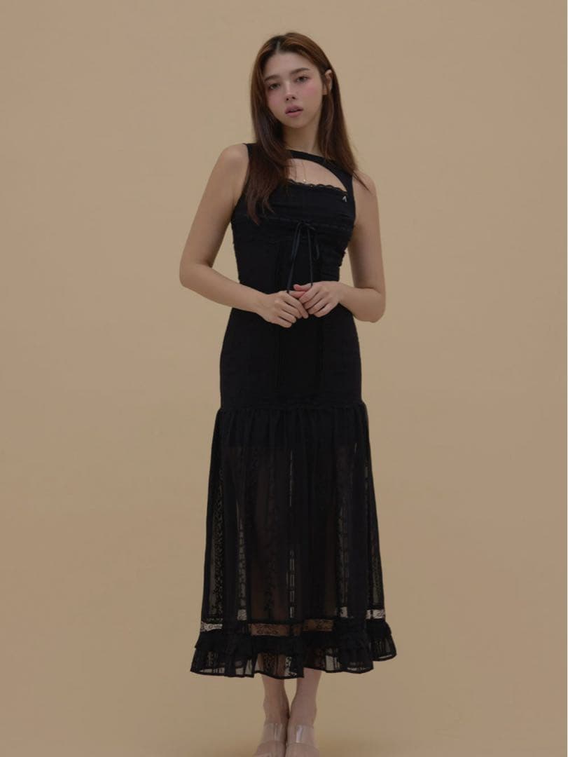 ブラック ANDMARY Amelia lace long dress