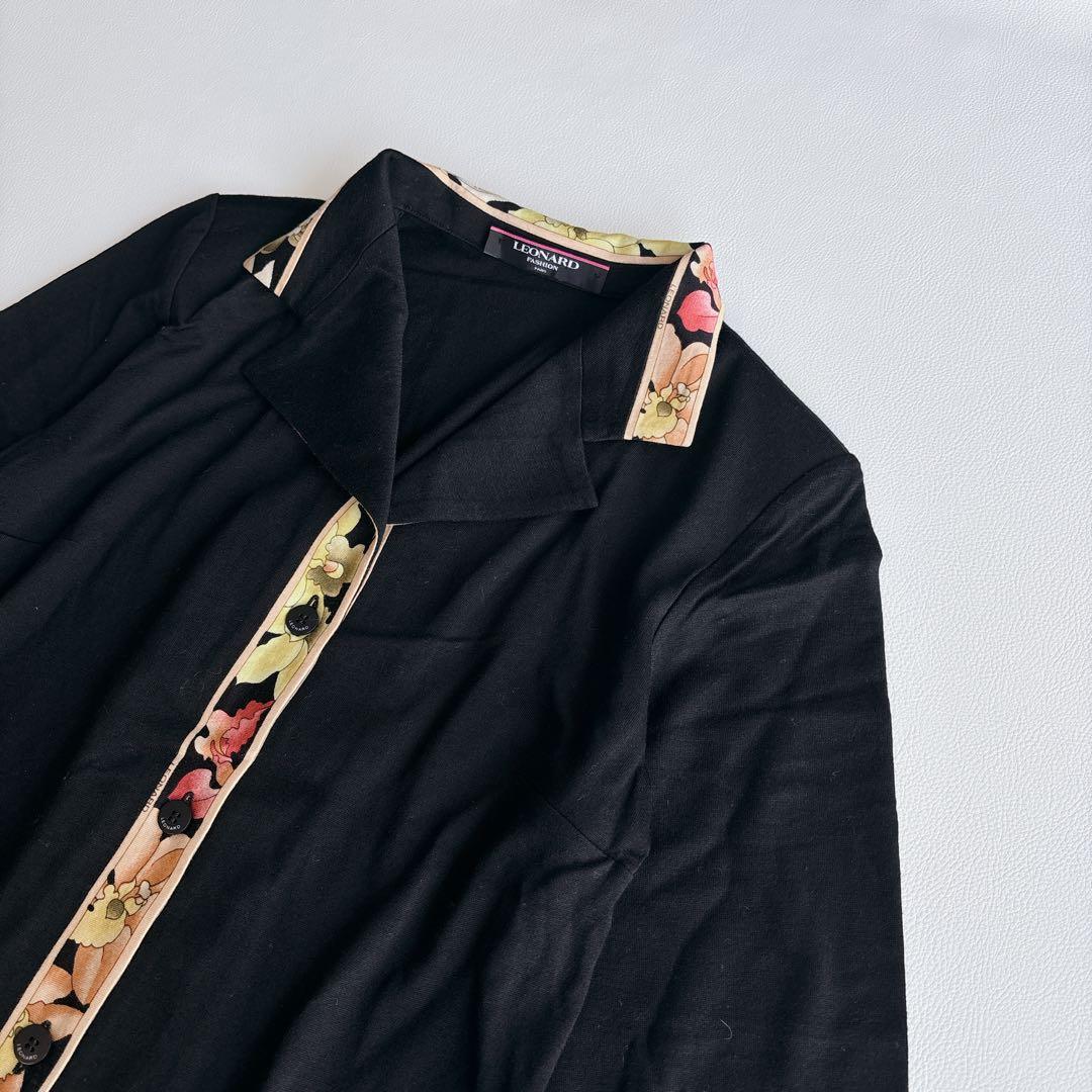 美品✨LEONARD レオナール トップス　ジャケット　シルク混　トリム　黒