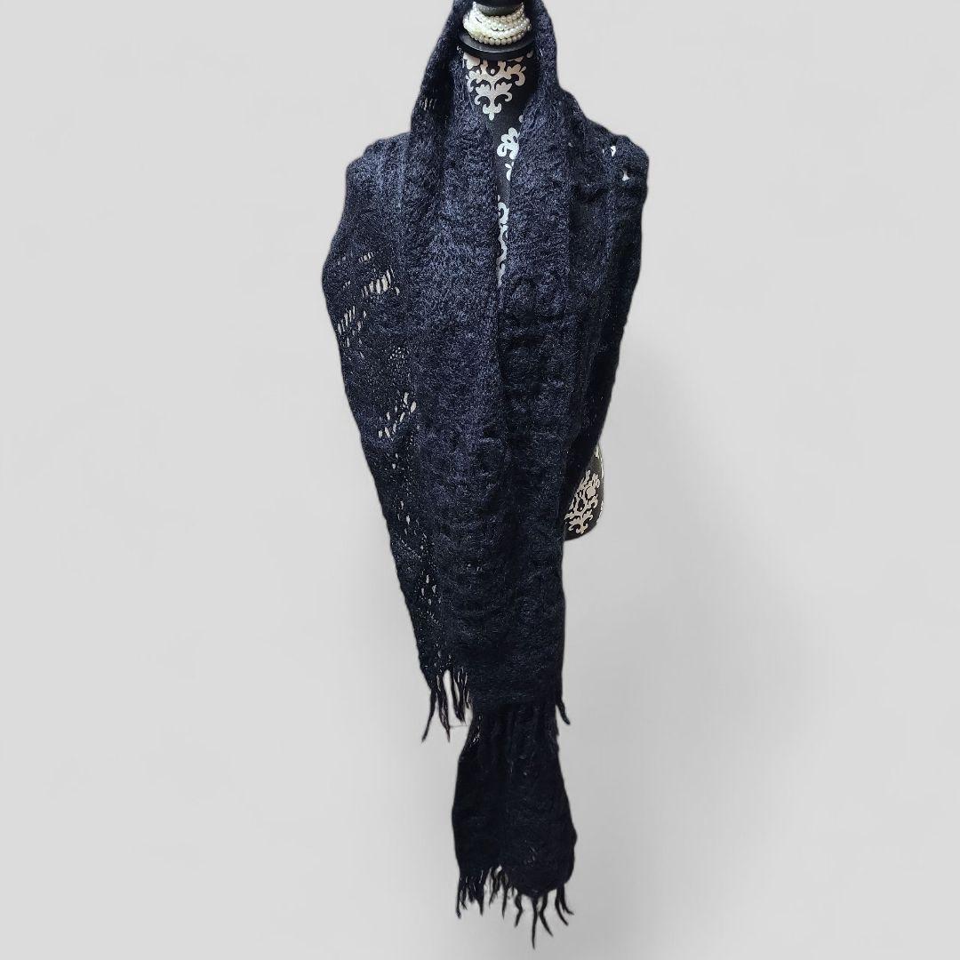 [COMME des GARCONS]ブラックニットショール フリンジ付