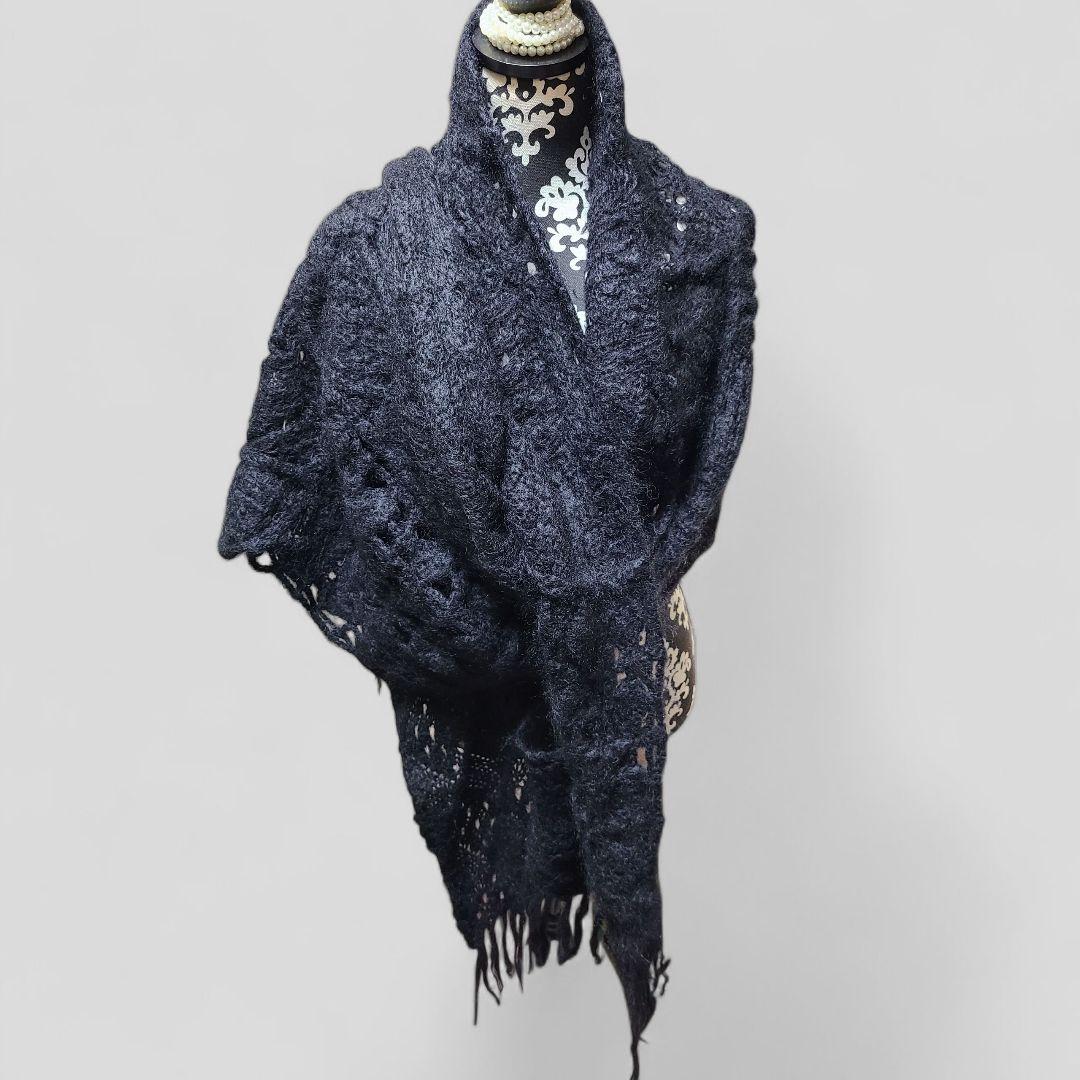 [COMME des GARCONS]ブラックニットショール フリンジ付