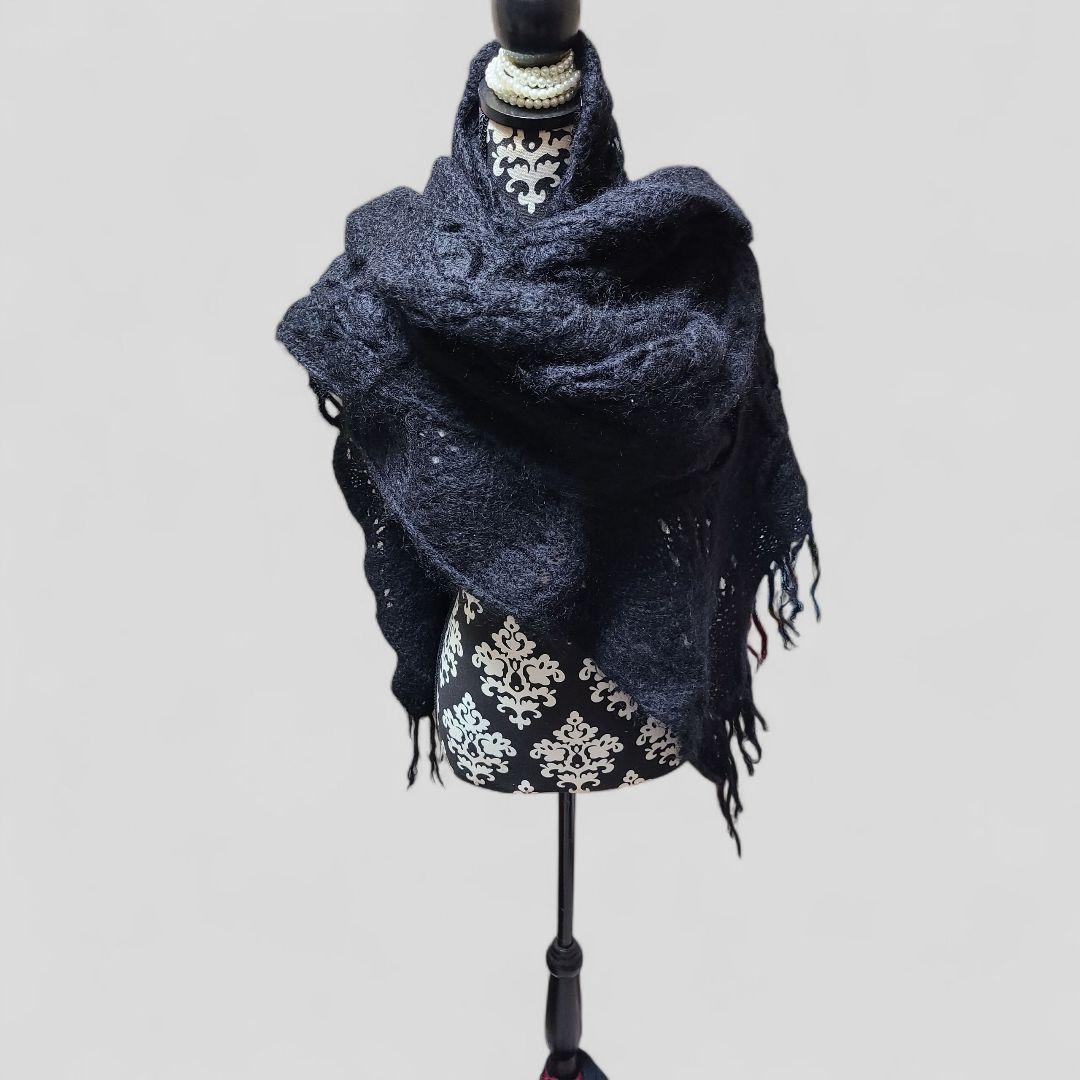 [COMME des GARCONS]ブラックニットショール フリンジ付