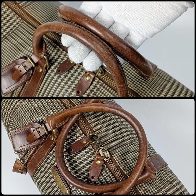 ポロラルフローレン ボストンバッグ 千鳥格子 2way PVC レザー 中型