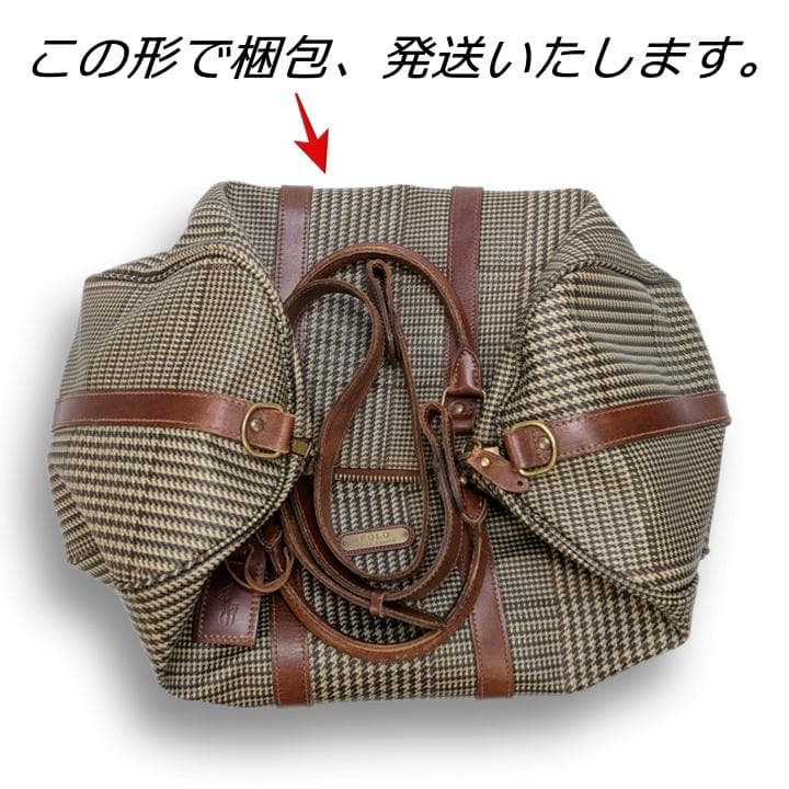 ポロラルフローレン ボストンバッグ 千鳥格子 2way PVC レザー 中型