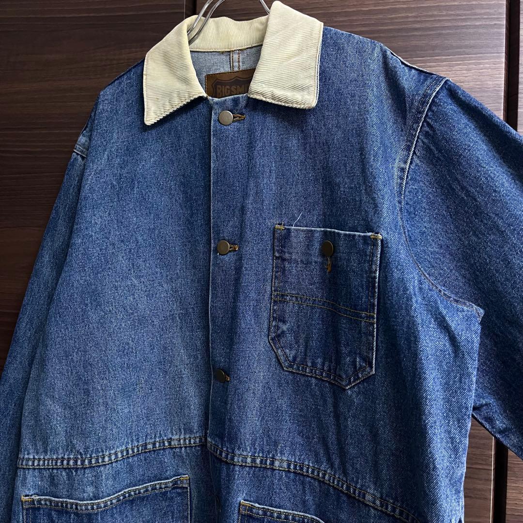 80s USA製 BIG SMITH デニムカバーオール M 襟コーデュロイ