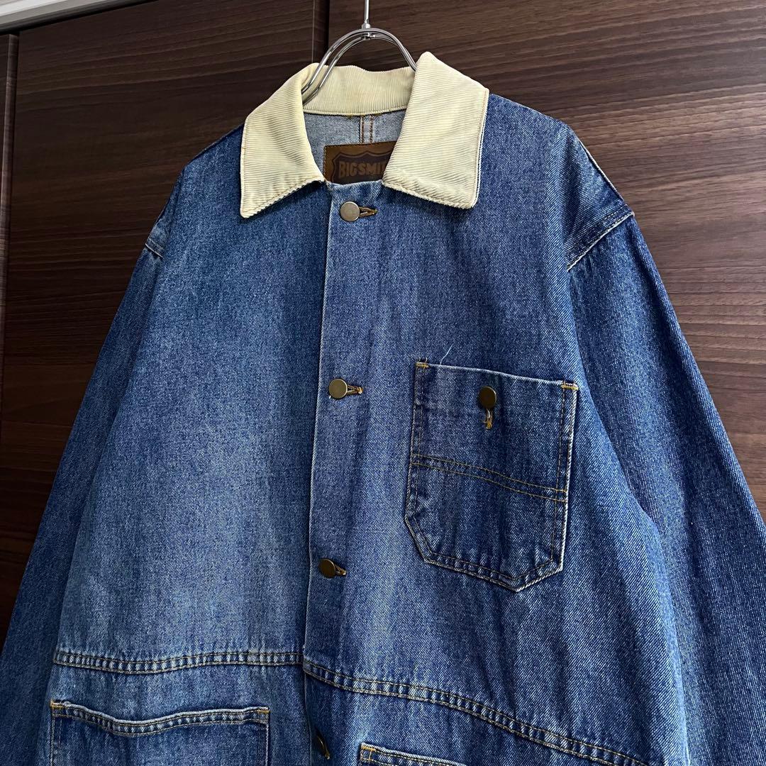 80s USA製 BIG SMITH デニムカバーオール M 襟コーデュロイ