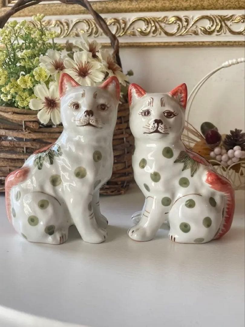 イギリス　アンティーク　ペア　猫2匹