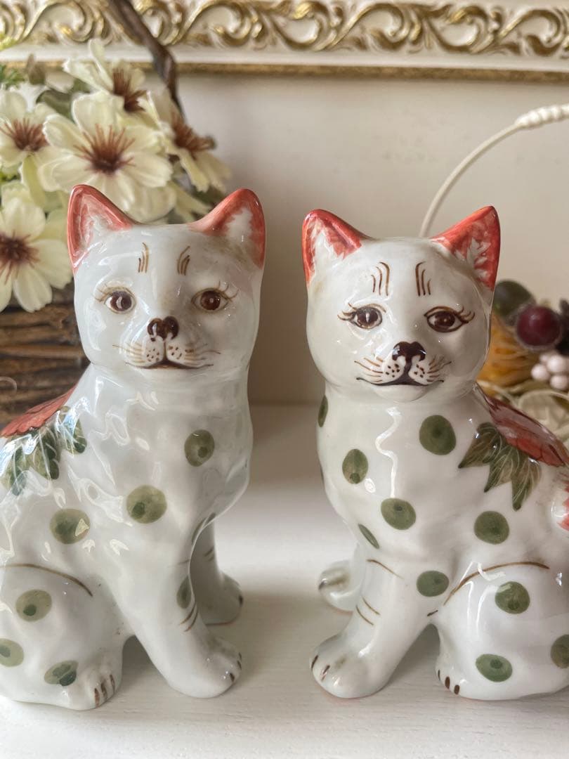 イギリス　アンティーク　ペア　猫2匹