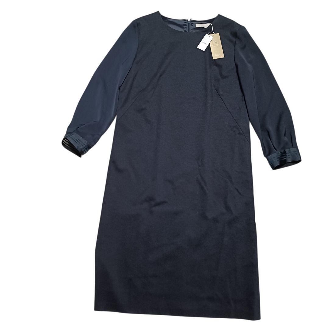 新品未使用タグ付 自由区 ロングワンピース切替 ネイビー Washable 38