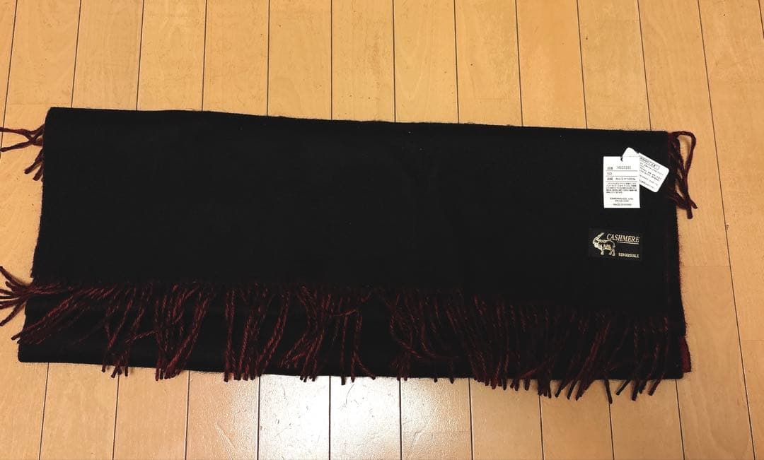 みらい新品カシミヤ100% リバーシブルストール 黒/赤