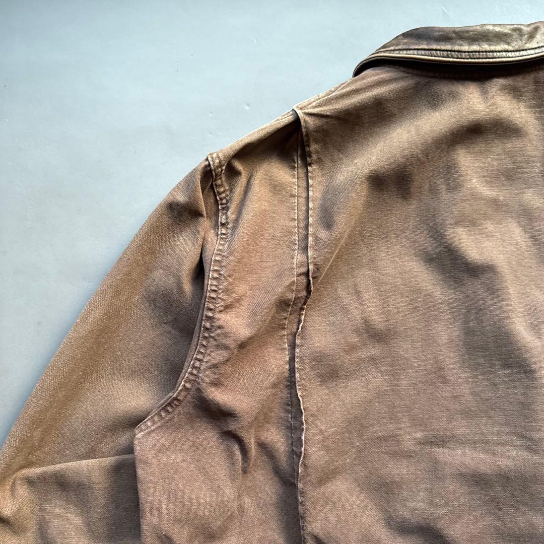 90s USA製 Woolrich 襟レザー ダック ハンティングジャケット 茶