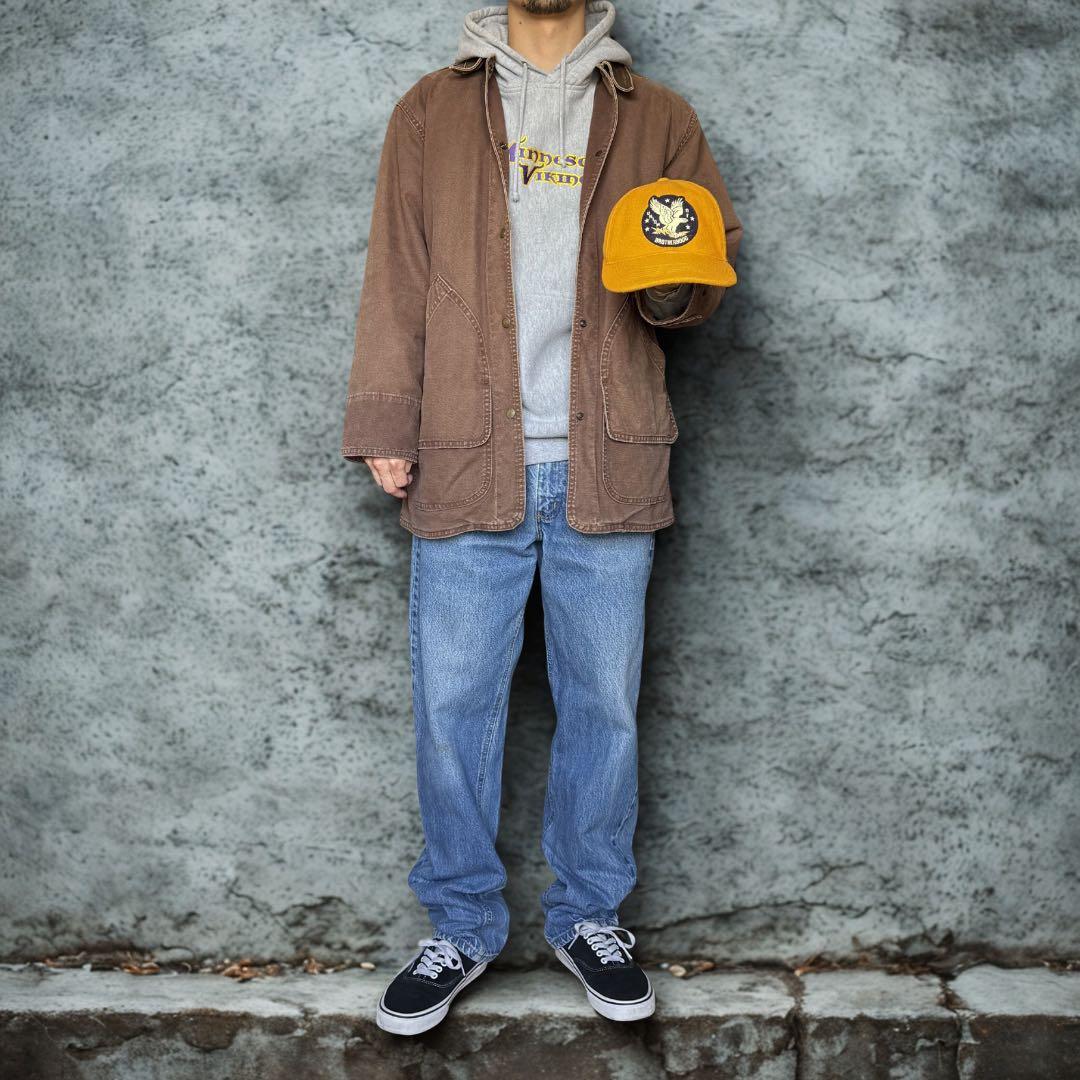 90s USA製 Woolrich 襟レザー ダック ハンティングジャケット 茶