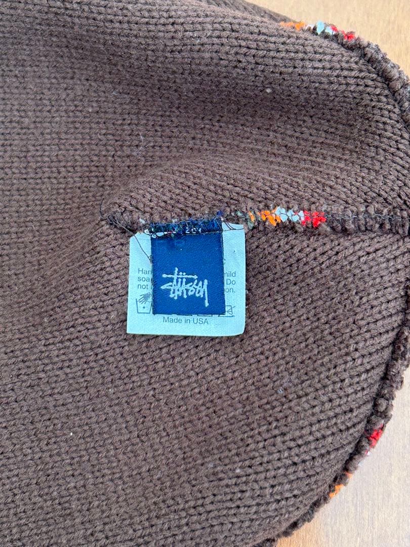 Stussy USA製　ストライプ ニット帽 ブラウン