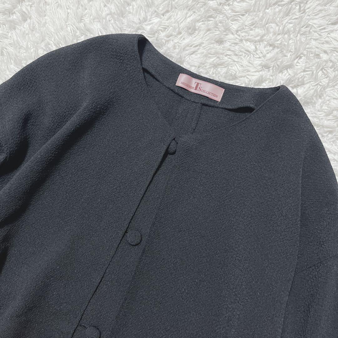 美品✨詩仙堂　トモコレクション　ロングコート スプリングコート　ちりめん　黒