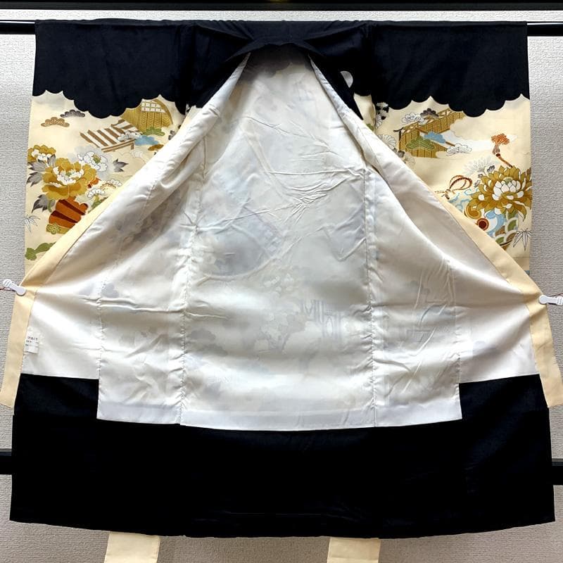 505ay24□お宮参り 男児 祝い着 着物 掛け着 熨斗目 金彩 龍に兜□美品