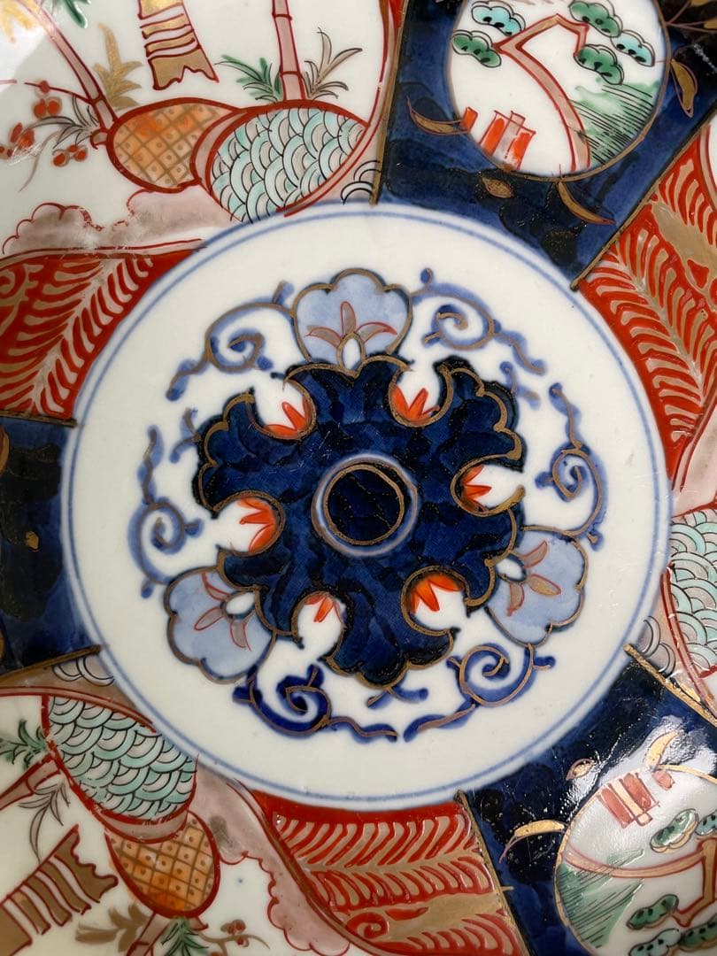 古伊万里 赤絵風景画七寸皿 二客 大皿/お皿/中皿 22