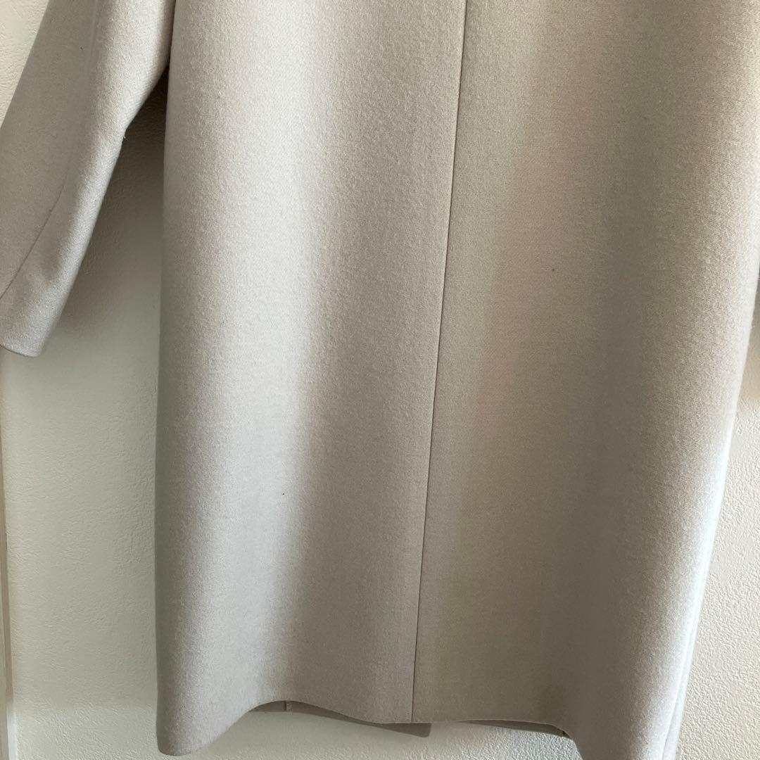 【クリーニング済】M-PREMIER ウール　ノーカラーコート　34サイズ