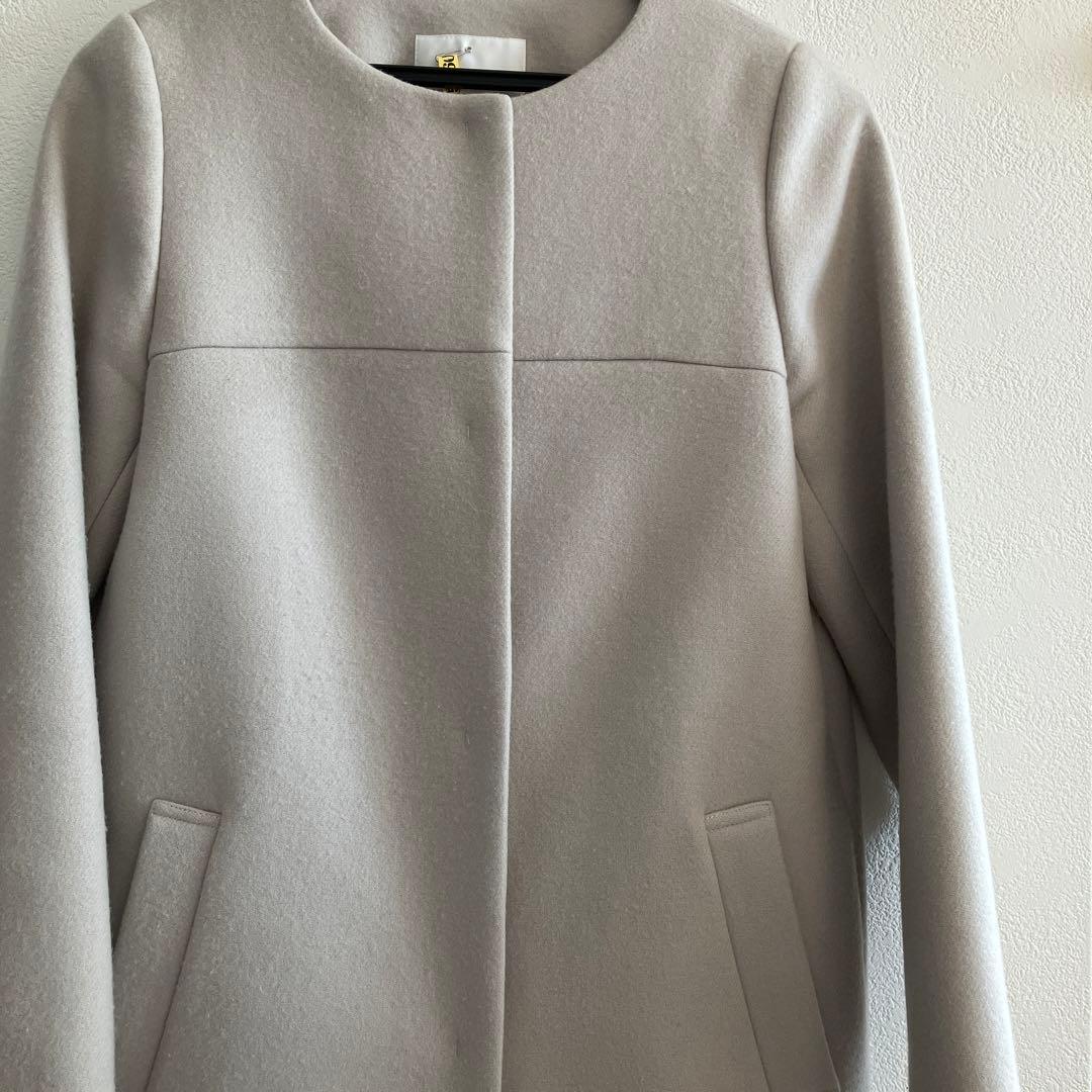 【クリーニング済】M-PREMIER ウール　ノーカラーコート　34サイズ