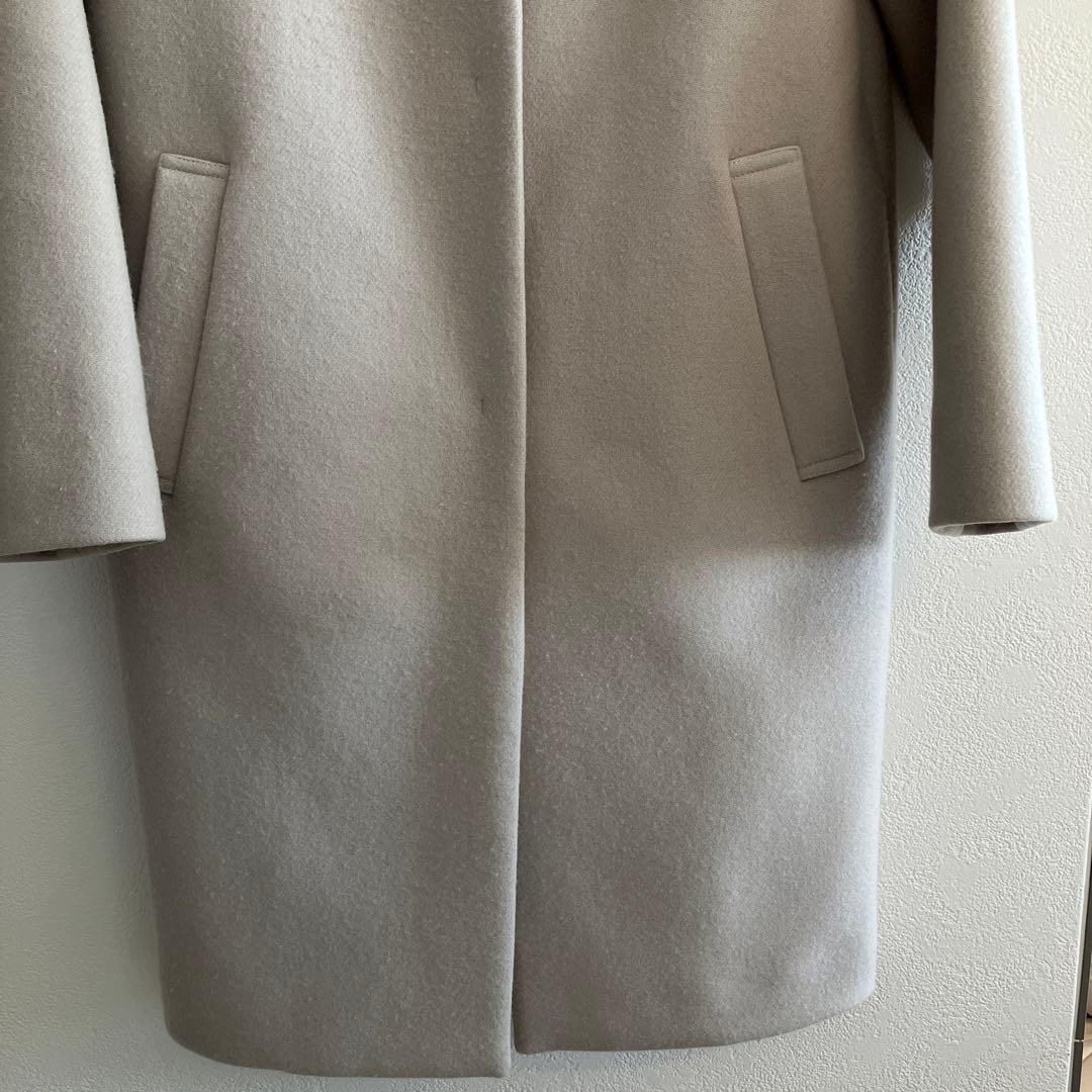 【クリーニング済】M-PREMIER ウール　ノーカラーコート　34サイズ