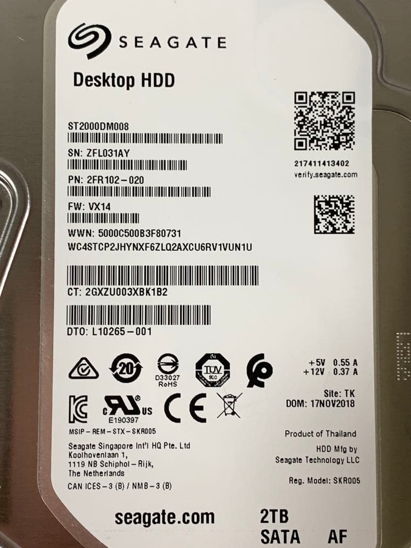 Seagate 2TB HDD ST2000DM008 正常 7200RPM