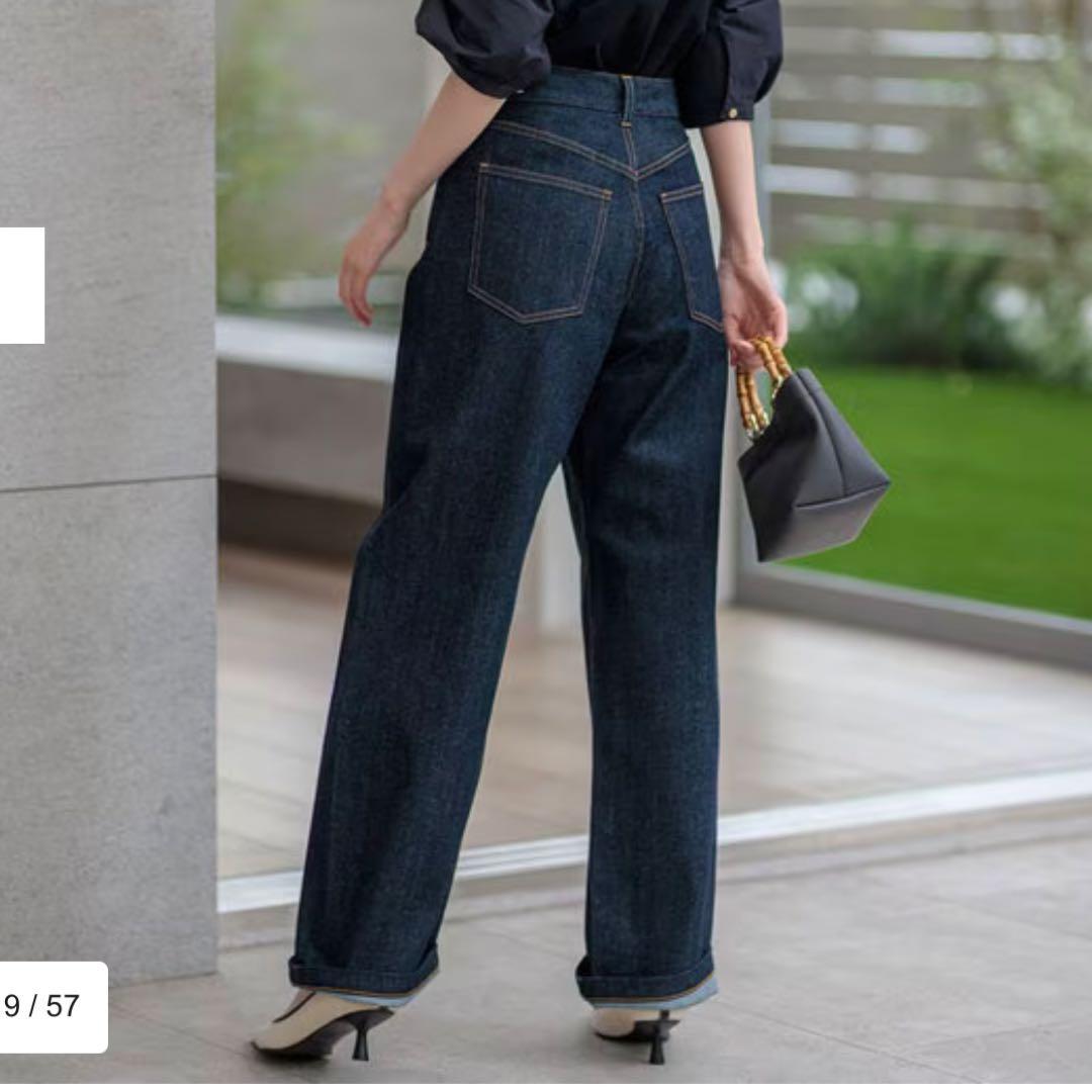 【新品】23区DENIM ストレッチ ワイドパンツ48タグ付新品☆ネイビー系