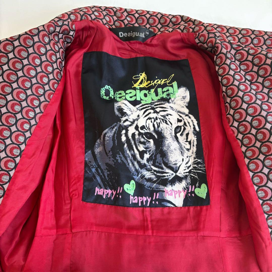 【13】中古Desigual デシグアル パッチワーク風ロングコート 薔薇 40