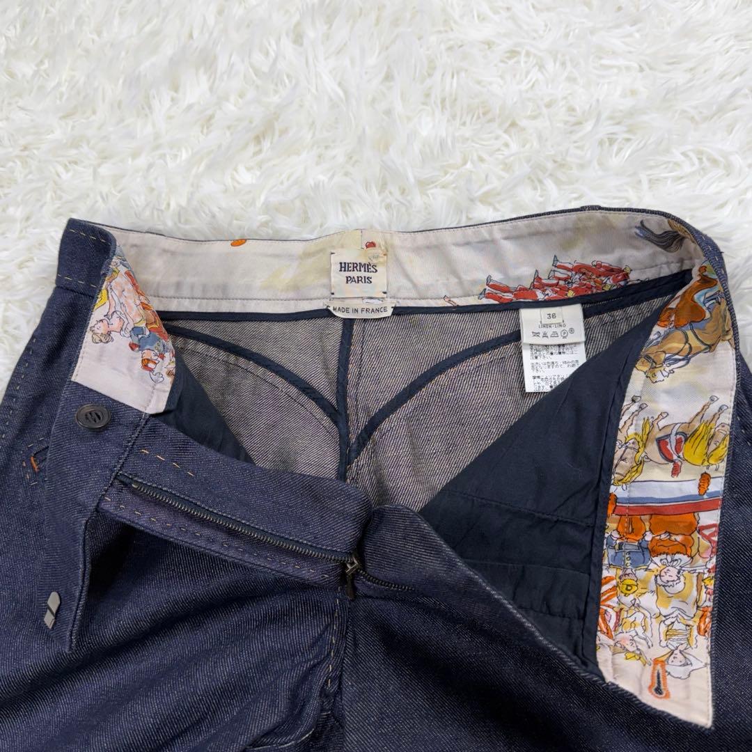 希少美品✨エルメス Cirque Molier デニムパンツ シルク リネン