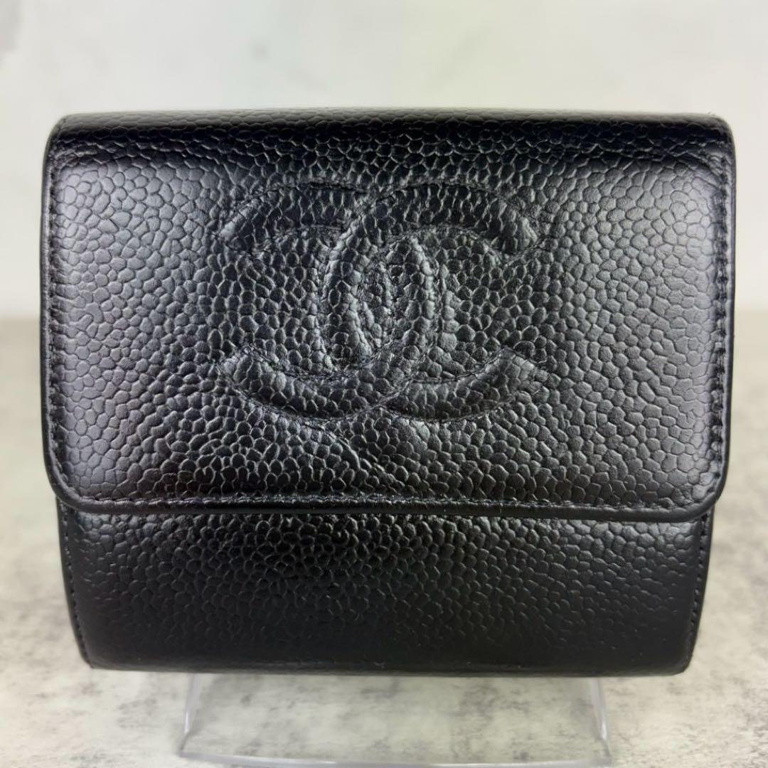 CHANEL キャビアスキン　デカココ　三つ折り財布　ケース